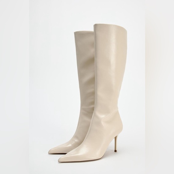 NWT. Zara White Knee High Heel Boots. Size 10. - Picture 3 of 8